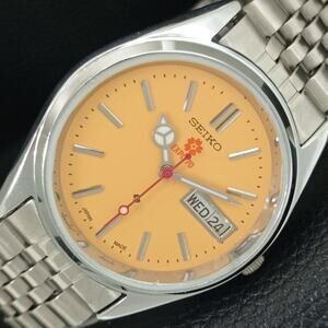 Vintage 1970 Seiko Expo Automatic Mens Silver Watch W/daydate & Orange accents